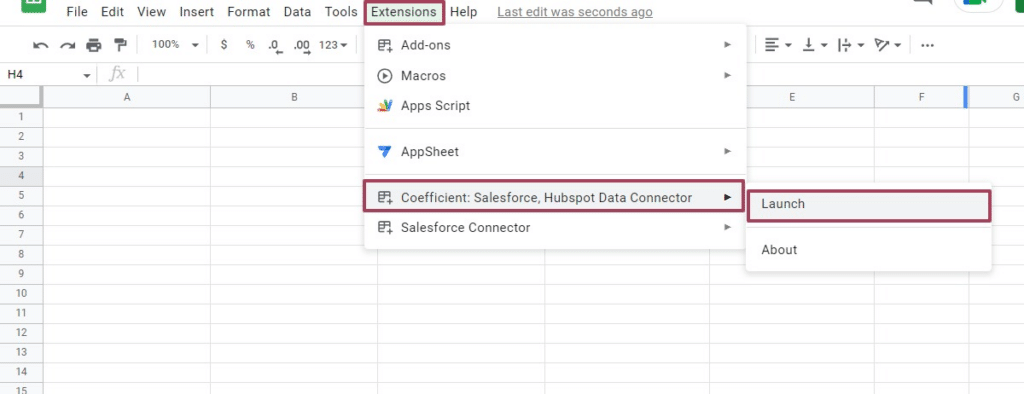 Launch coefficient in Google Sheets using extensions option