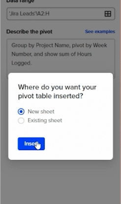 insert your pivot table in a new sheet