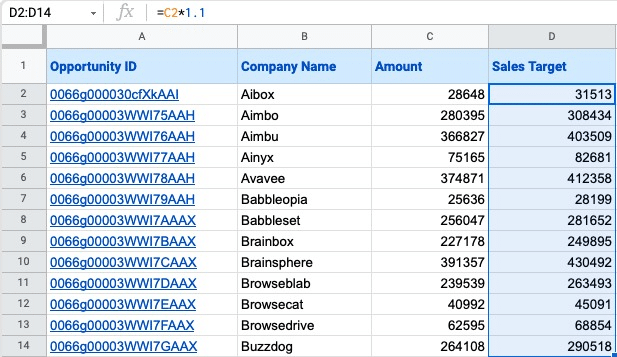 redshift data imported into google sheets