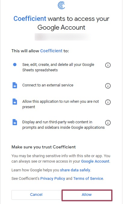 grant coefficient access to your google account