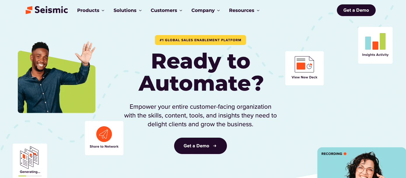Seismic is a content automation and personalization platform designed to help sales reps deliver targeted content to prospects. 