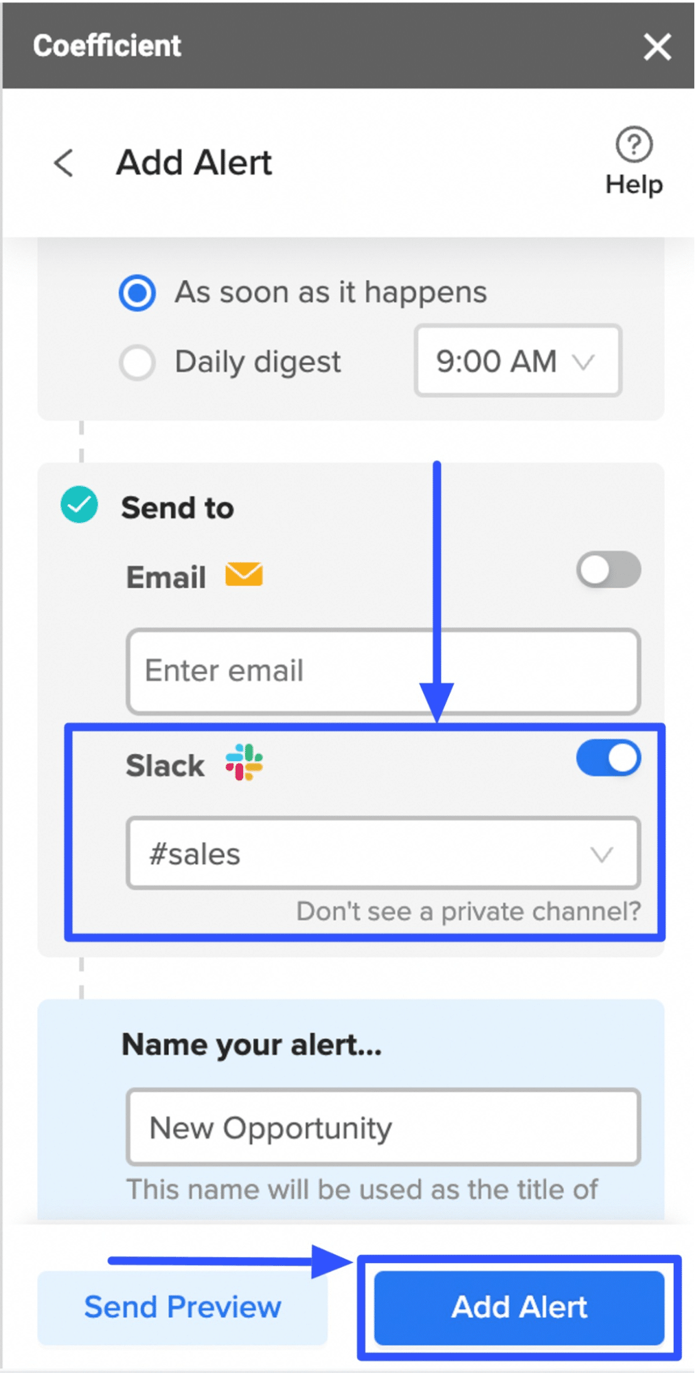  select the Slack channel where you want to send your alerts. 