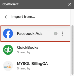 choose facebook ads as your data source 