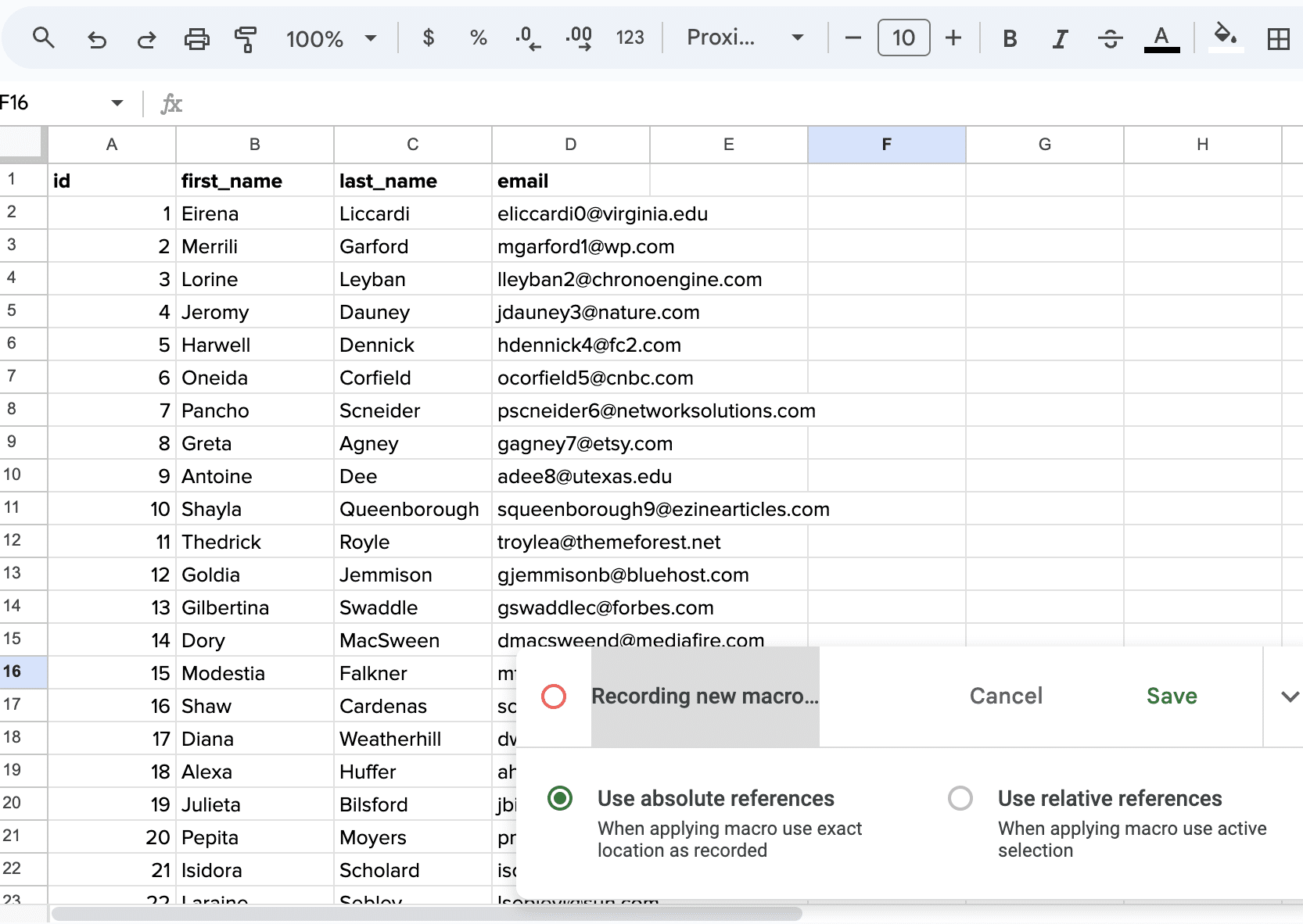 A pop-up will appear at the bottom of your spreadsheet 