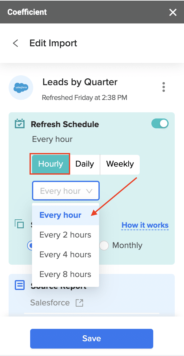 coefficient allows you to automatically refresh your data by the hour