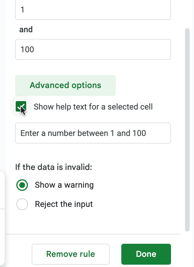 Click the box to enable helper text.