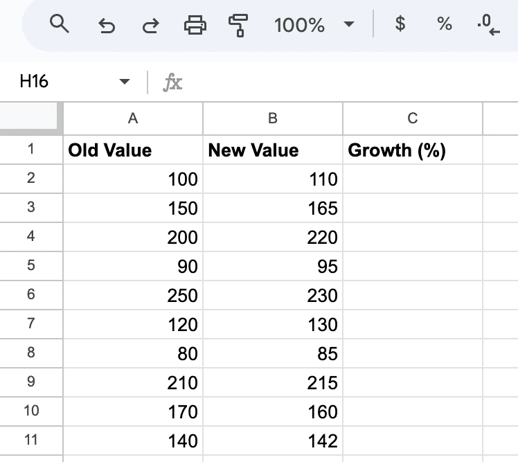 calculate the growth percentage 