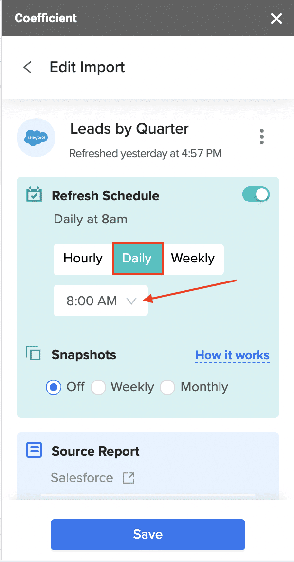 coefficient allows you to automatically refresh your data by the day