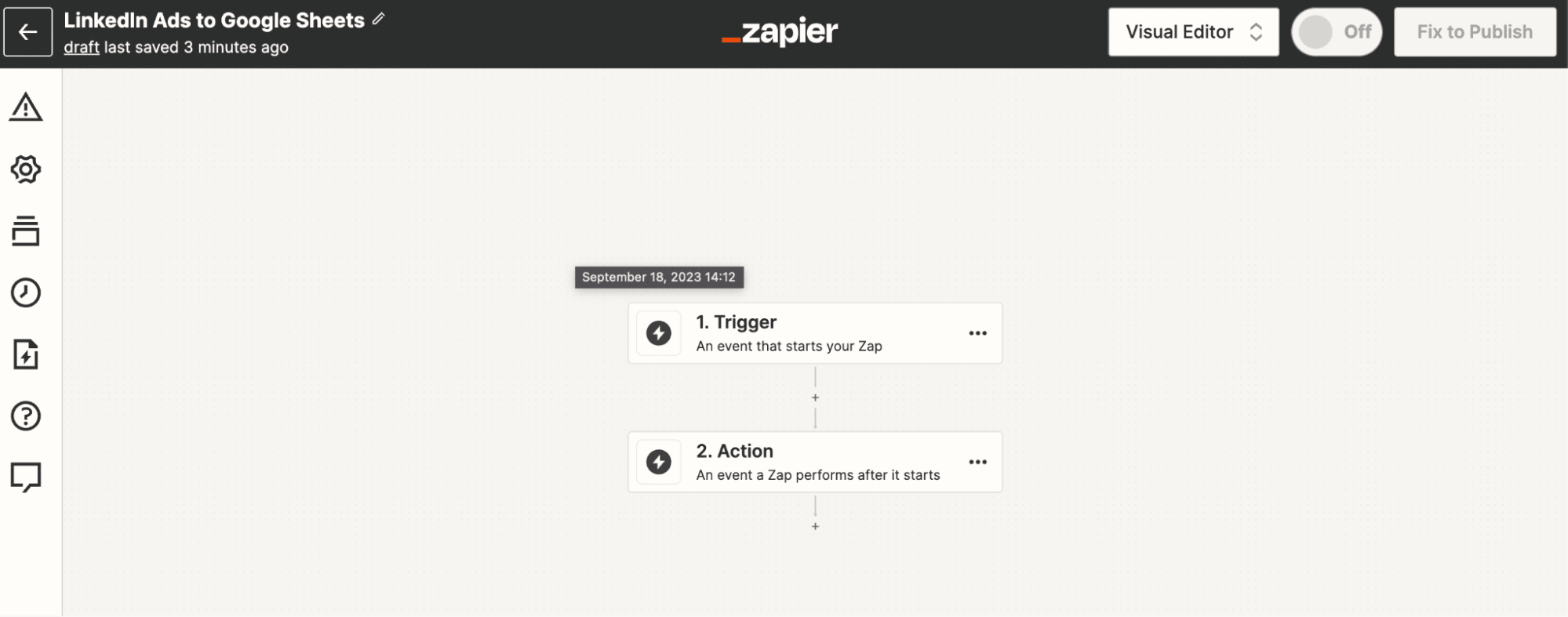 This will take you to the Zapier Visual Editor.