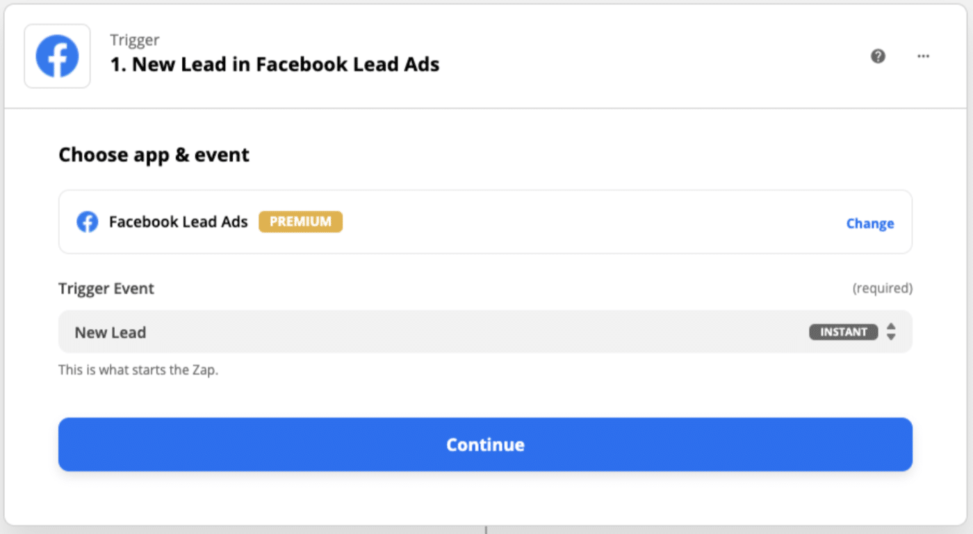 choose facebook lead ads as your trigger