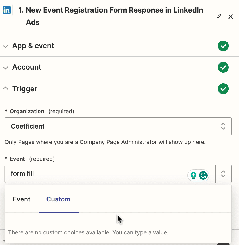 Then select the Event