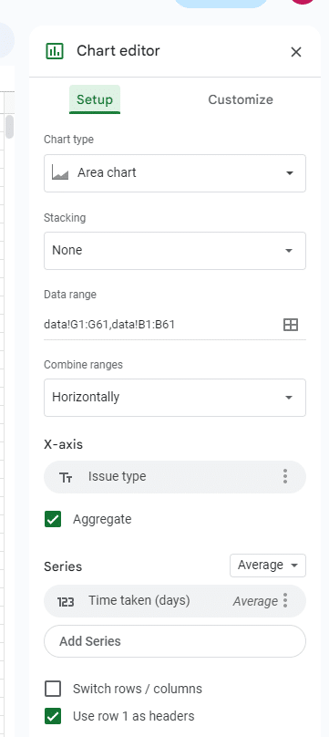 setup options for the chart builder