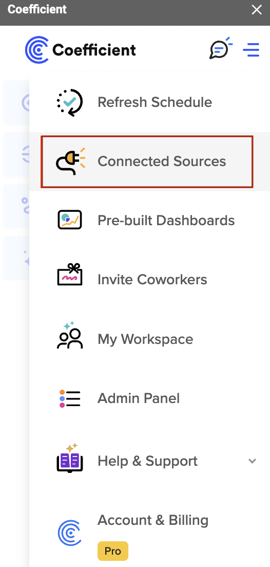 select connected sources from the menu