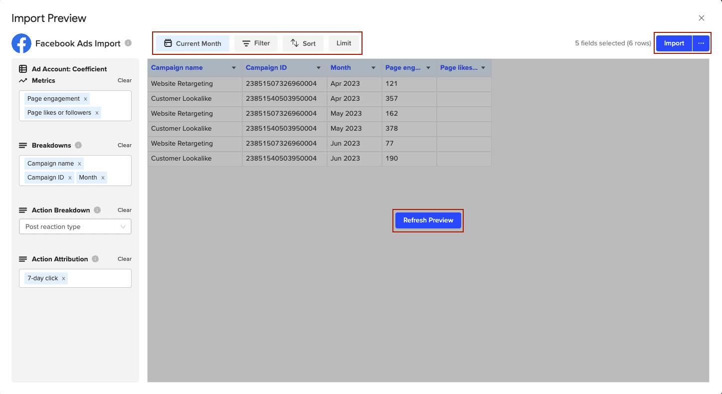 customize your import by adding filters