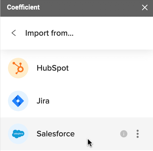 select salesforce as your data source 