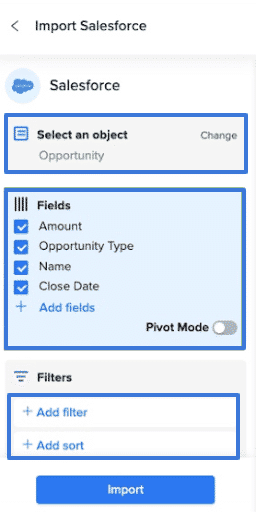 Select the objects and fields you want to import