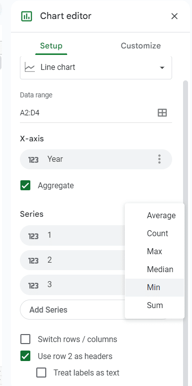 chart editor setup options