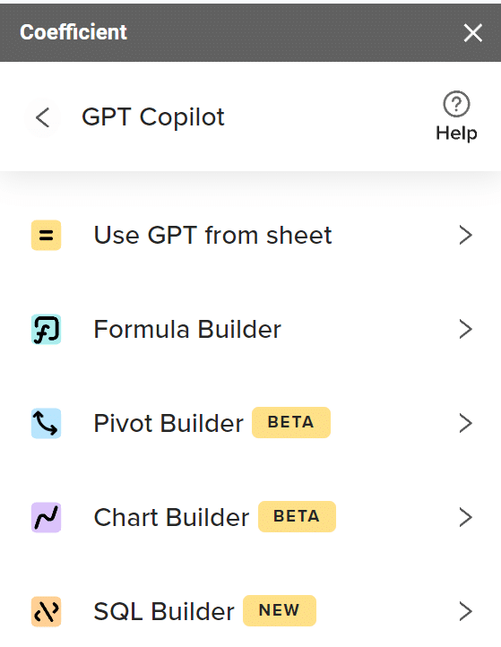 GPT Copilot and then Chart Builder. 