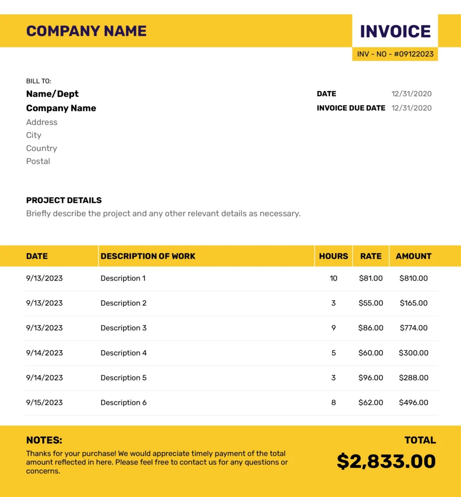 hourly invoice template