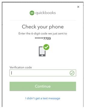 QuickBooks will send you a verification code as a security precaution.