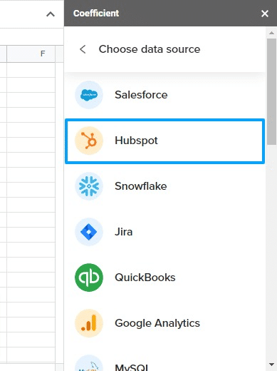 Choose HubSpot as your data source.
