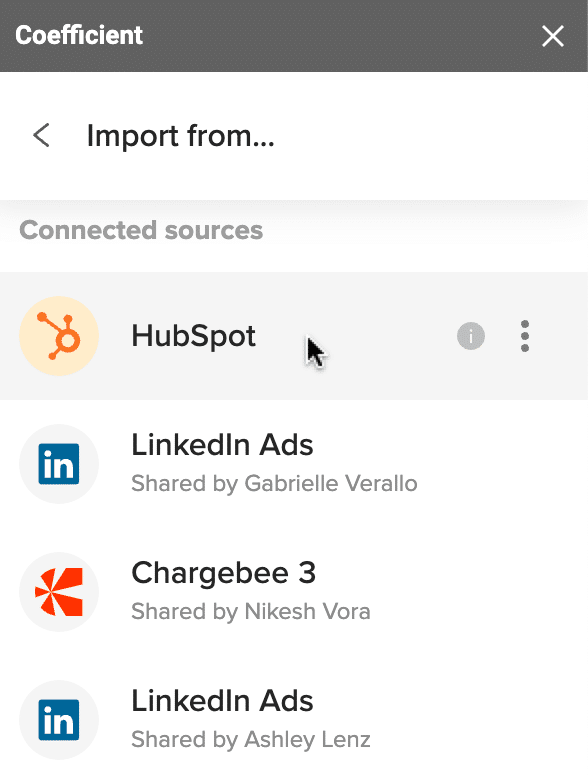 Choose HubSpot as your data source. 