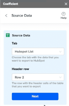 Choose the tab you want to export from and the header row