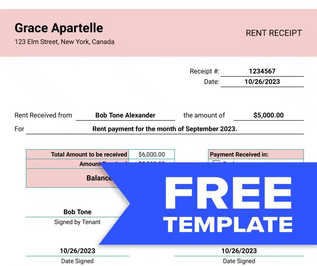 rent receipt template