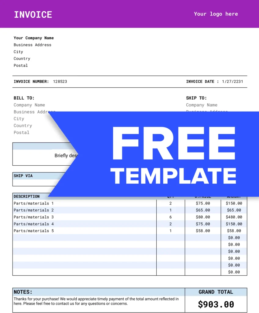 shipping invoice template