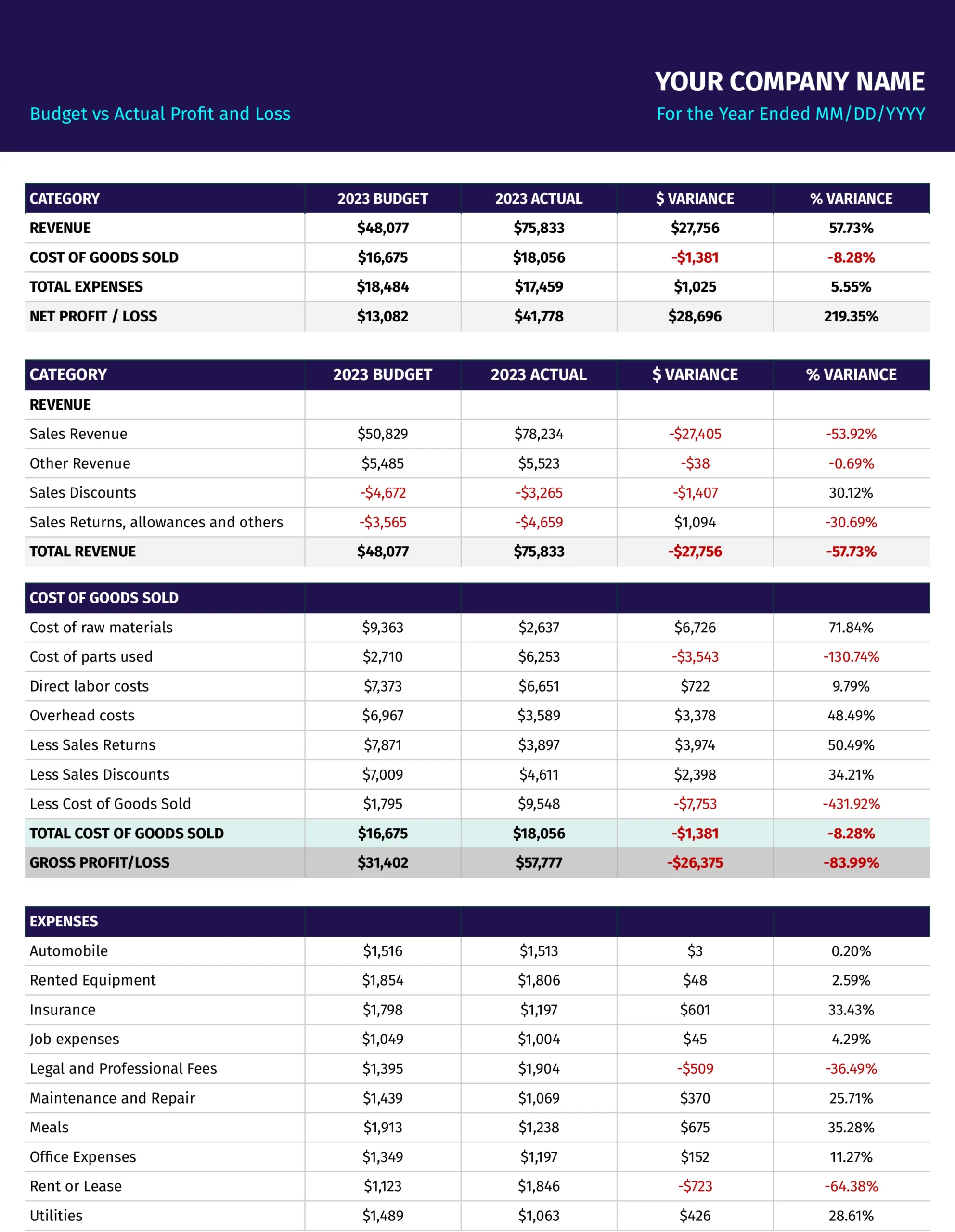 Download Free Budget P&L Template [2024 Edition]