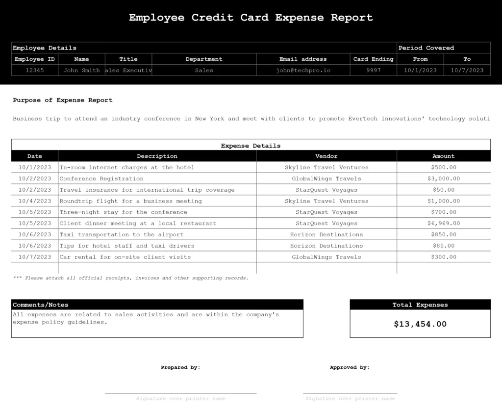 travel expense form example