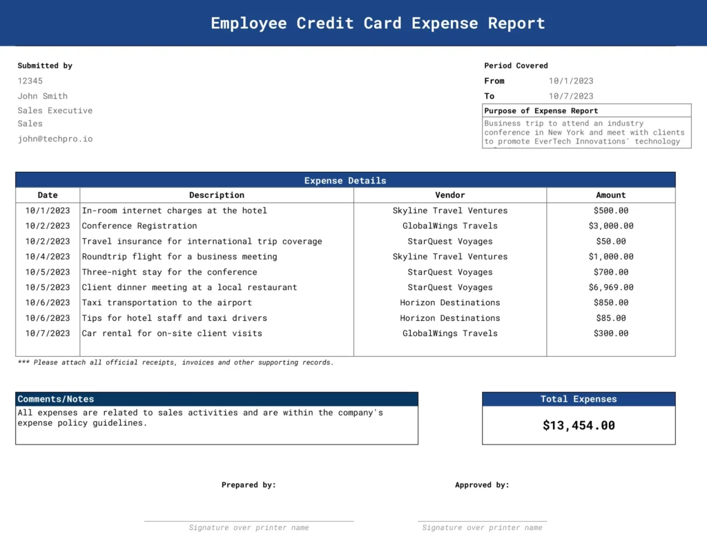 travel expense form example