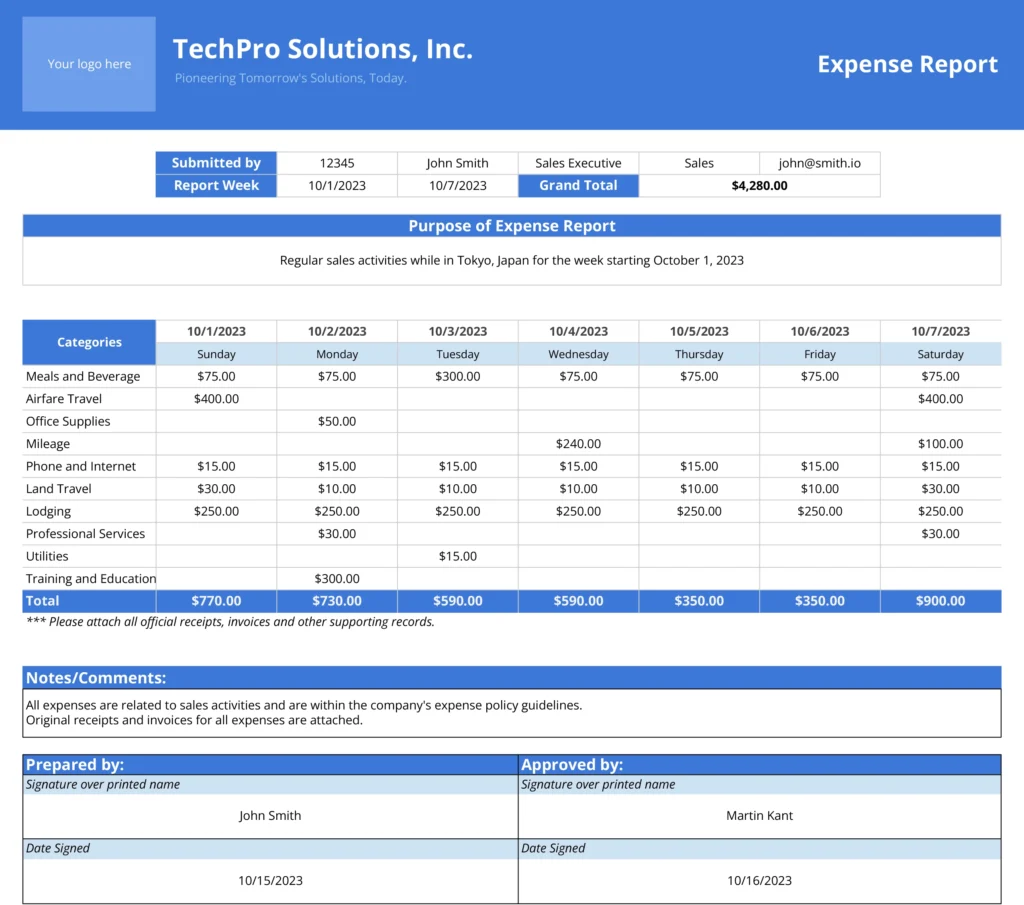 spreadsheet for travel expenses