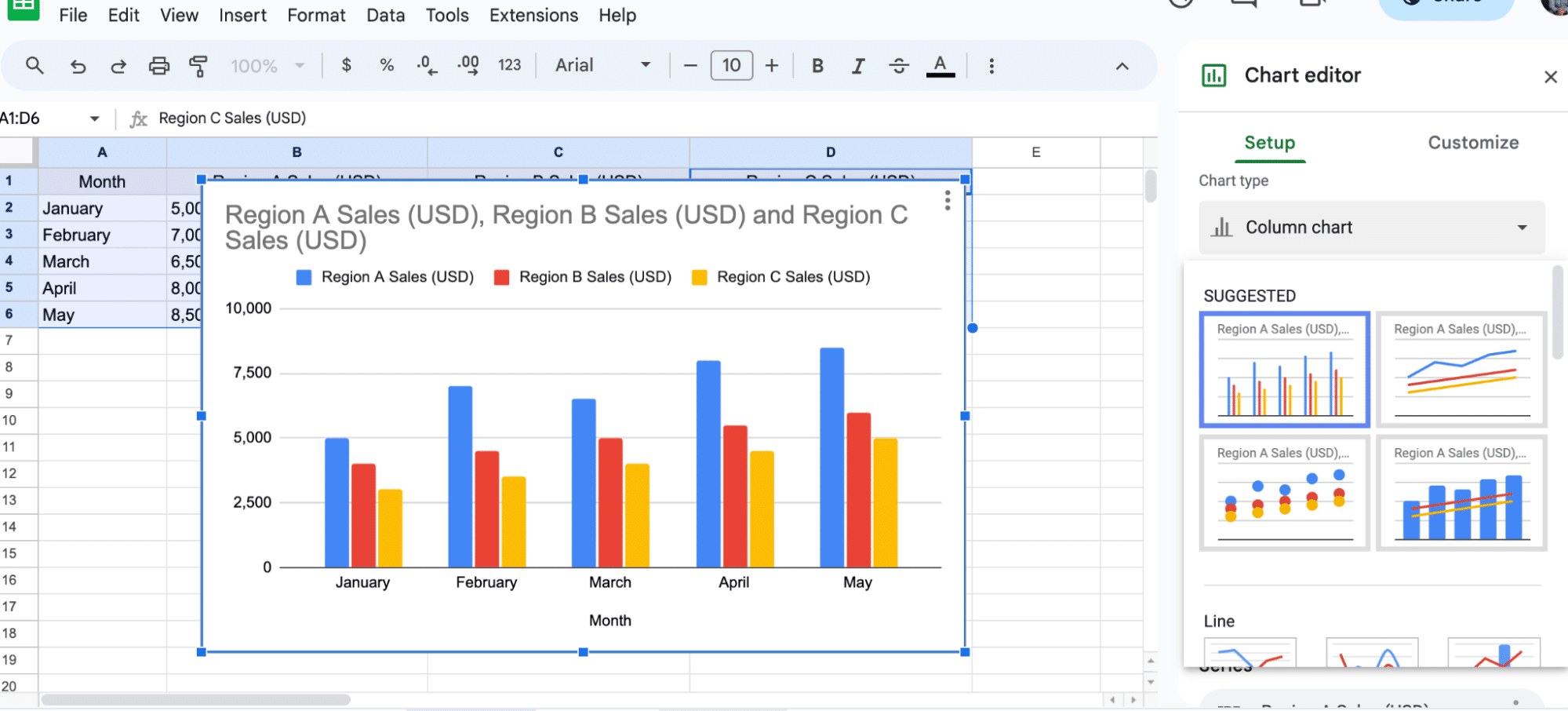 Create Multiple Line Graphs in Sheets