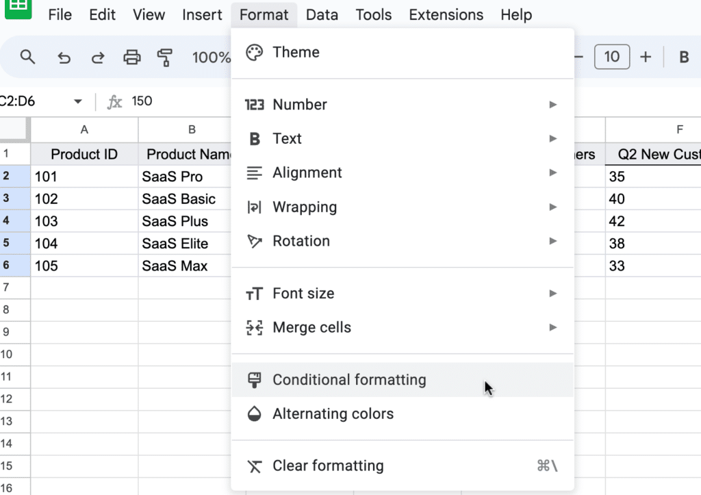 Go to Format > Conditional formatting.