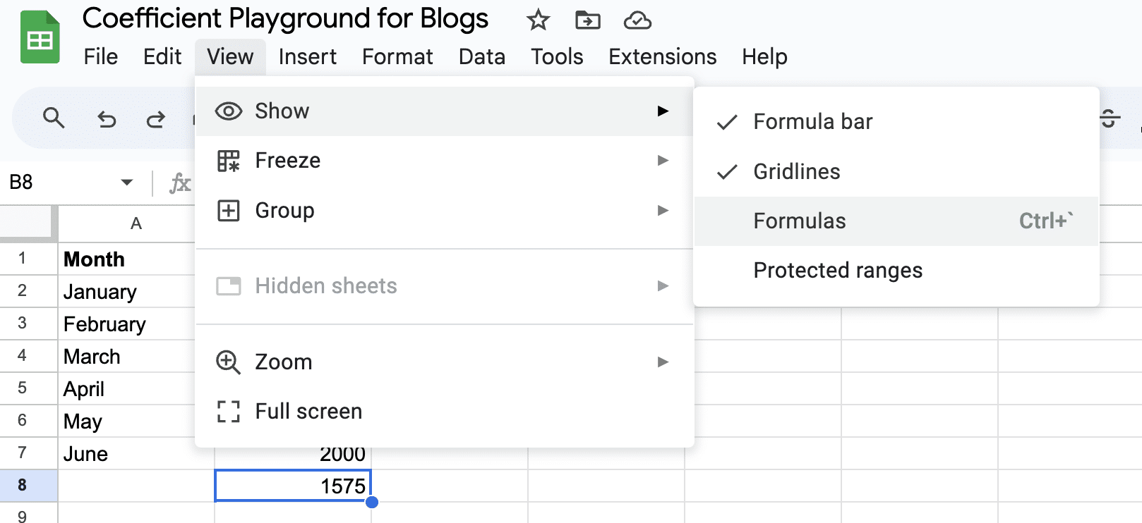 How to show formulas in sheets