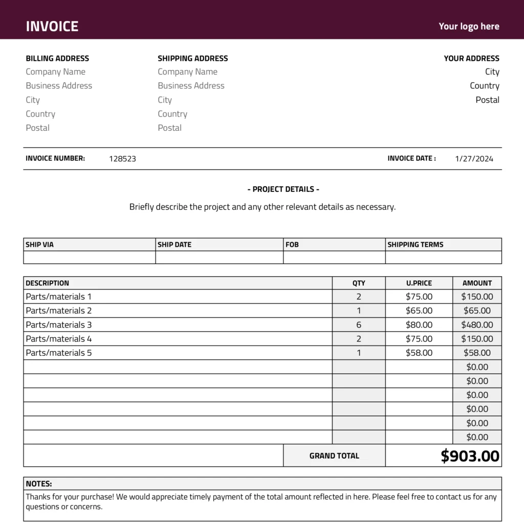 Shipping Invoice Template - Coefficient