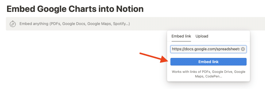 Pasting the embed link in Notion.