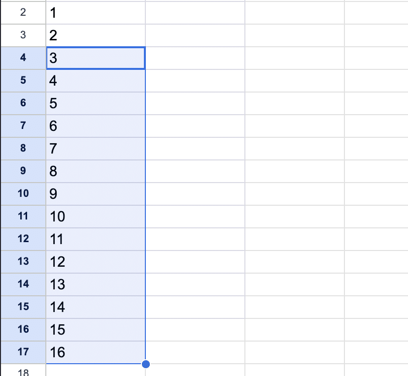 Extending a series of numbers in Google Sheets.