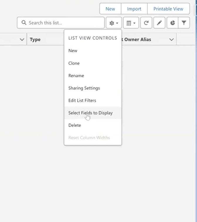 Starting the creation of a new List View in Salesforce Lightning
