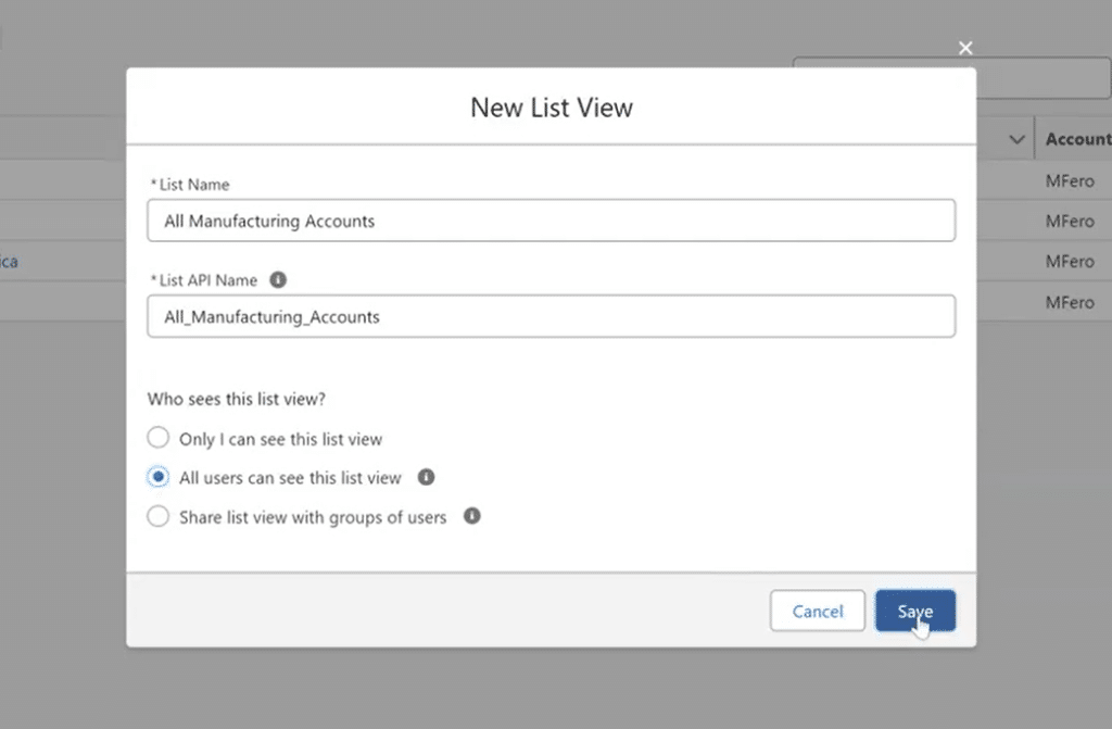 Configuring visibility options for the new List View in Salesforce