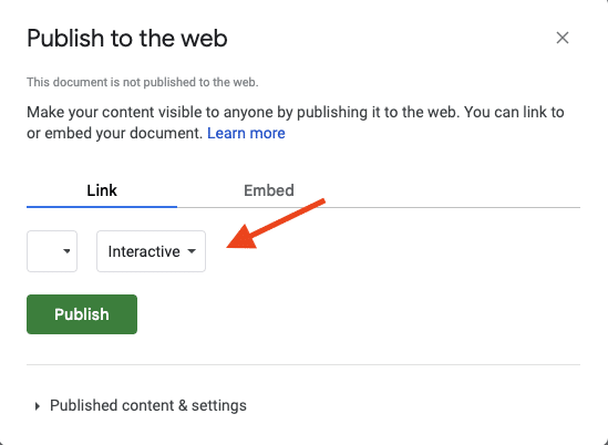 Ensure 'Interactive' is selected under the 'Link' tab.