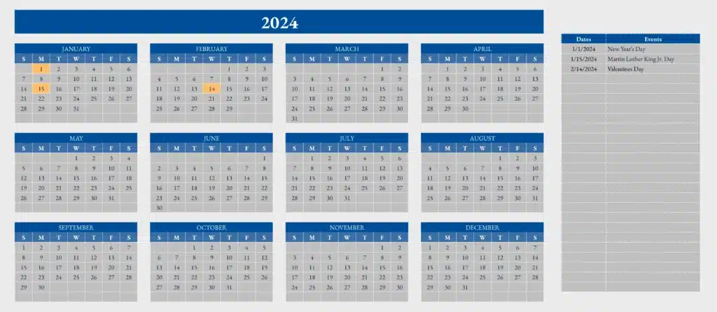 12-Month Calendar Template