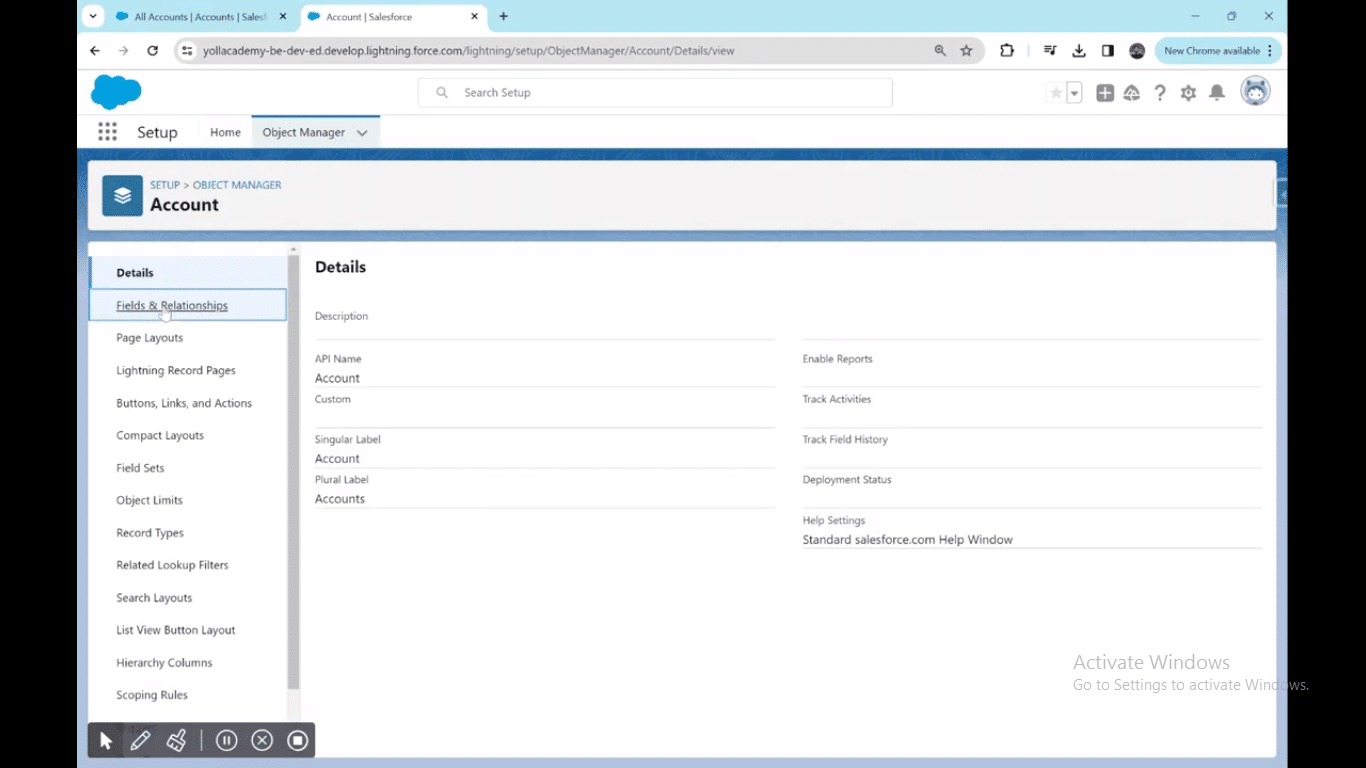  Selecting Object Manager in Salesforce setup