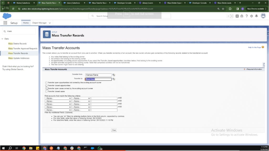 Setting criteria for transferring account ownership in Salesforce