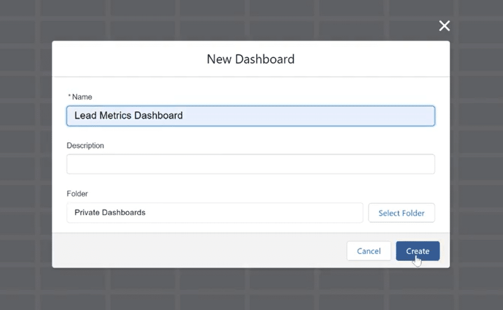 Choosing or creating a new dashboard in Salesforce