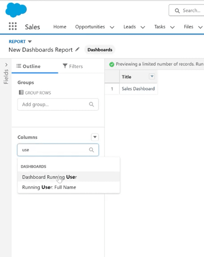 Creating a new report in Salesforce