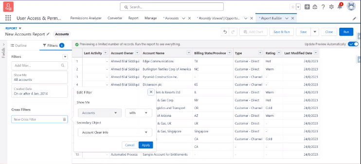 Adding a Cross Filter to Salesforce Reports