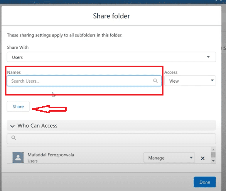 Adding specific users or groups for Salesforce dashboard sharing