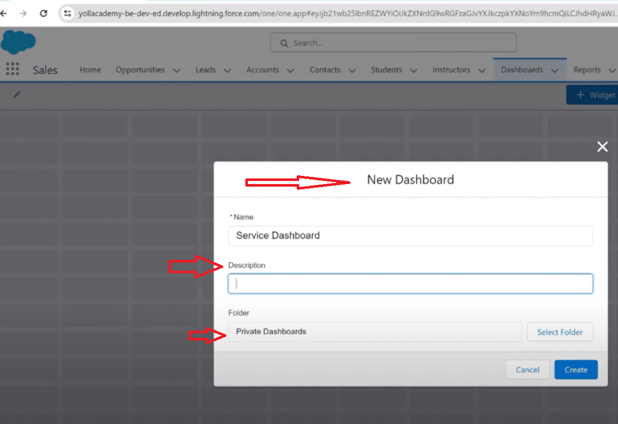 Choosing sharing settings in Salesforce dashboard 